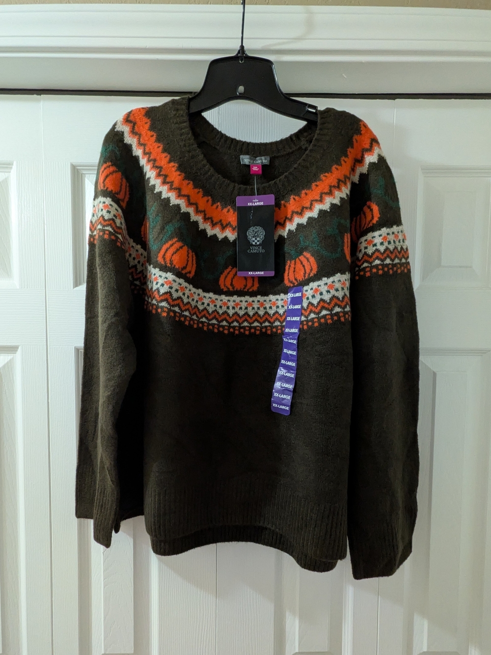 NWT! Vince Camuto Womens Pumpkin Fair Isle Sweater Olive Brown Size XXL